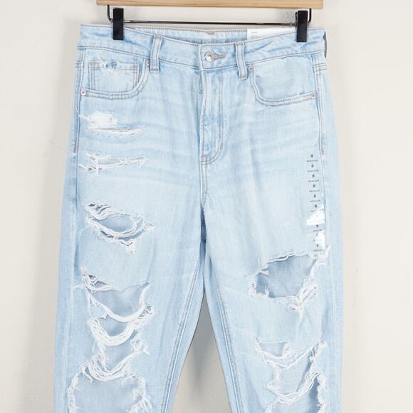 NEW American Eagle Strigid Indigo Light Wash Distressed Mom Jeans Womens Sz 8 - Picture 2 of 12